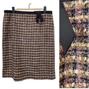 REQUIREMENTS Multi Color Tweed Black Satin Bow Pencil Skirt 10